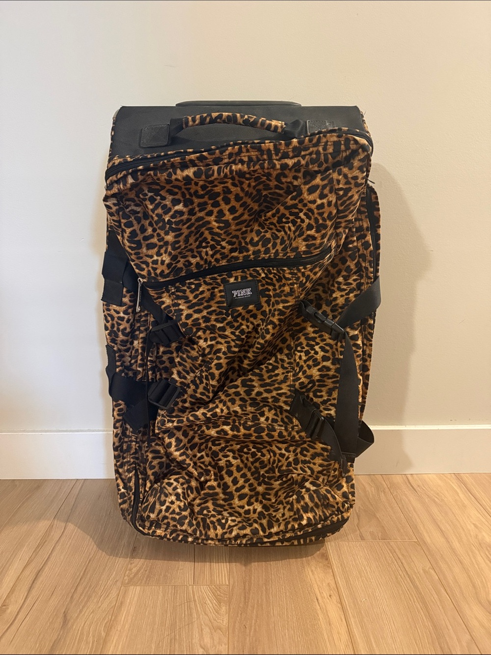 PINK Victoria's Secret Leopard Print Rolling Travel Bag - Black & Brown
